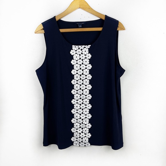 Tommy Hilfiger Tops - Tommy Hilfiger Blue Sleeveless Blouse Lace Detail Large